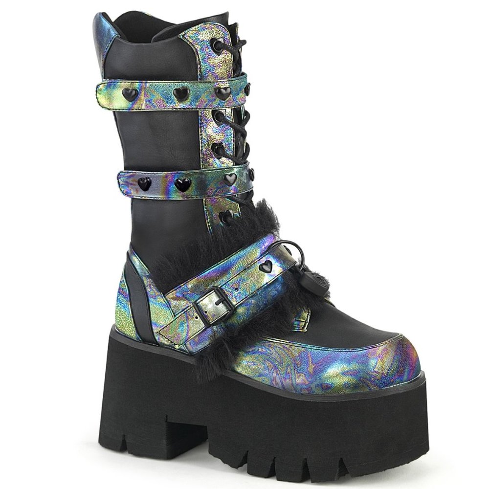 Demonia Ashes-120 Two Tone Black And Metallic Platform Boots